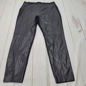 St John 100% leather black panel pull on ponte pants leggings stretch large